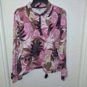 T For Talbots Floral Half Zip Top